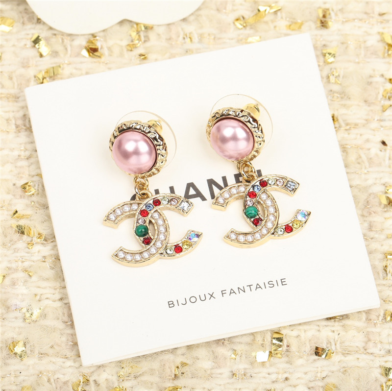 ch**el colorful D1am0nd double c stud earrings