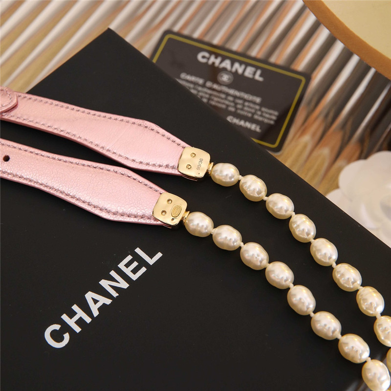 Ch**el classic leather pin buckle with pearl belt
