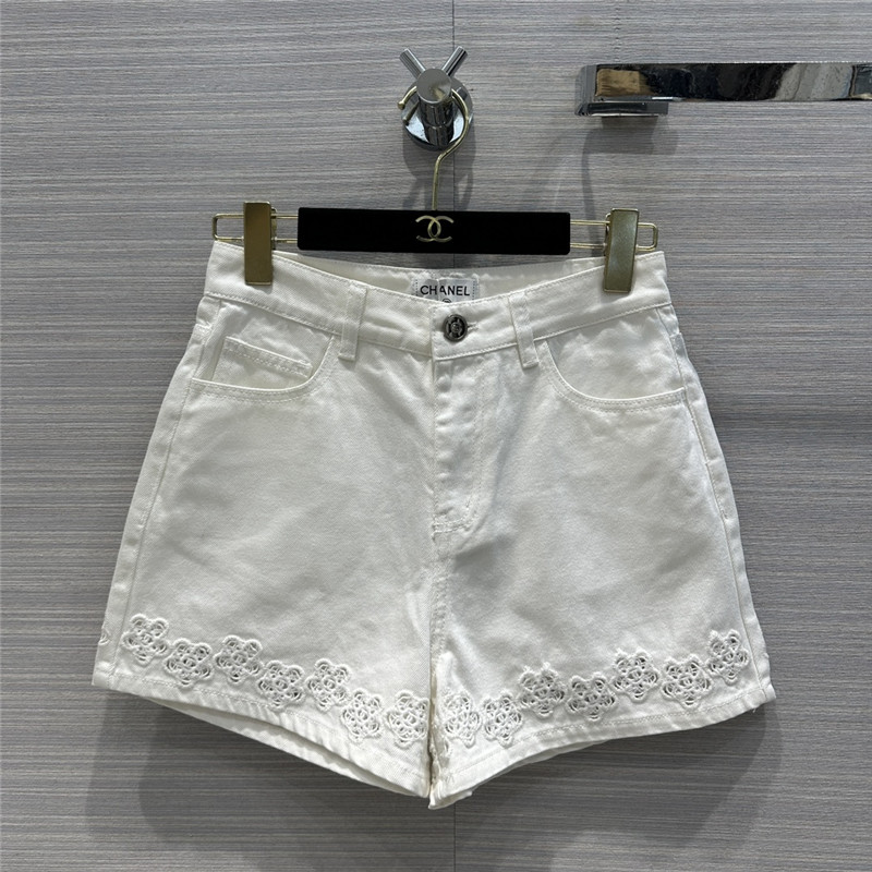 Chanel hollow embroidered denim shorts replica clothing