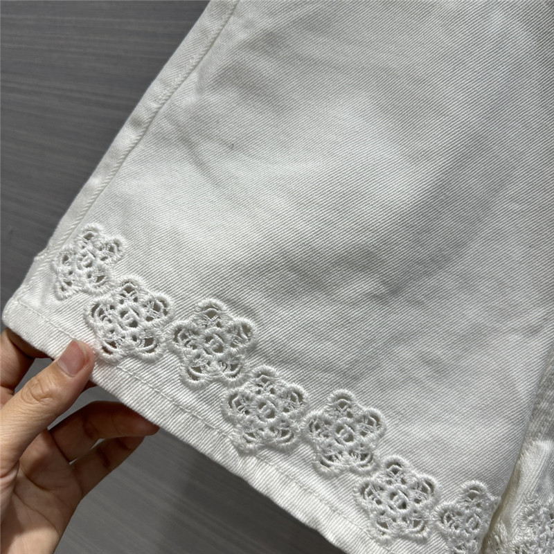 Ch**el hollow embroidered denim shorts replica clothing