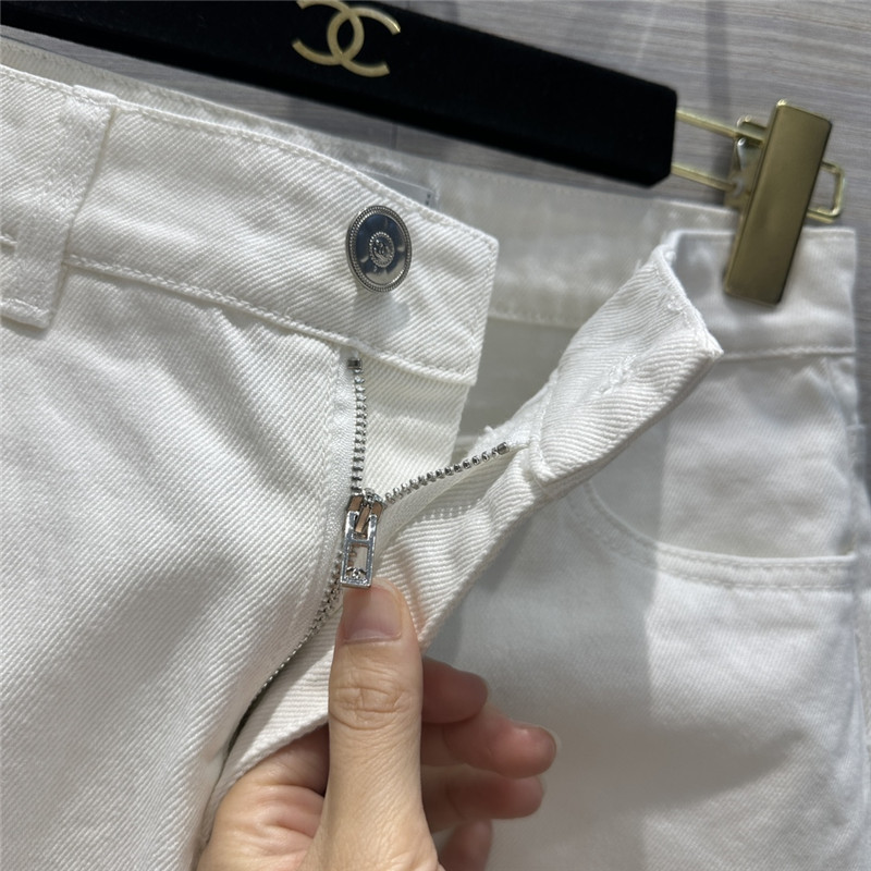 Ch**el hollow embroidered denim shorts replica clothing