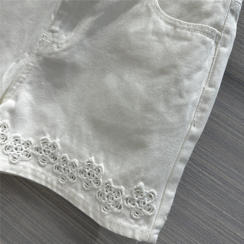 Ch**el hollow embroidered denim shorts replica clothing