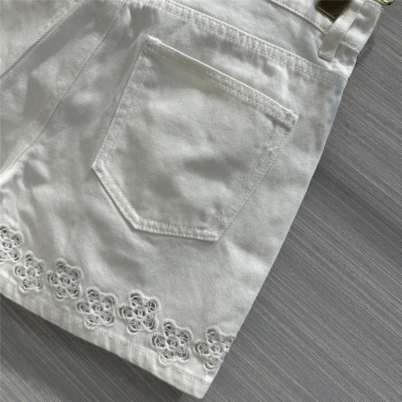 Ch**el hollow embroidered denim shorts replica clothing