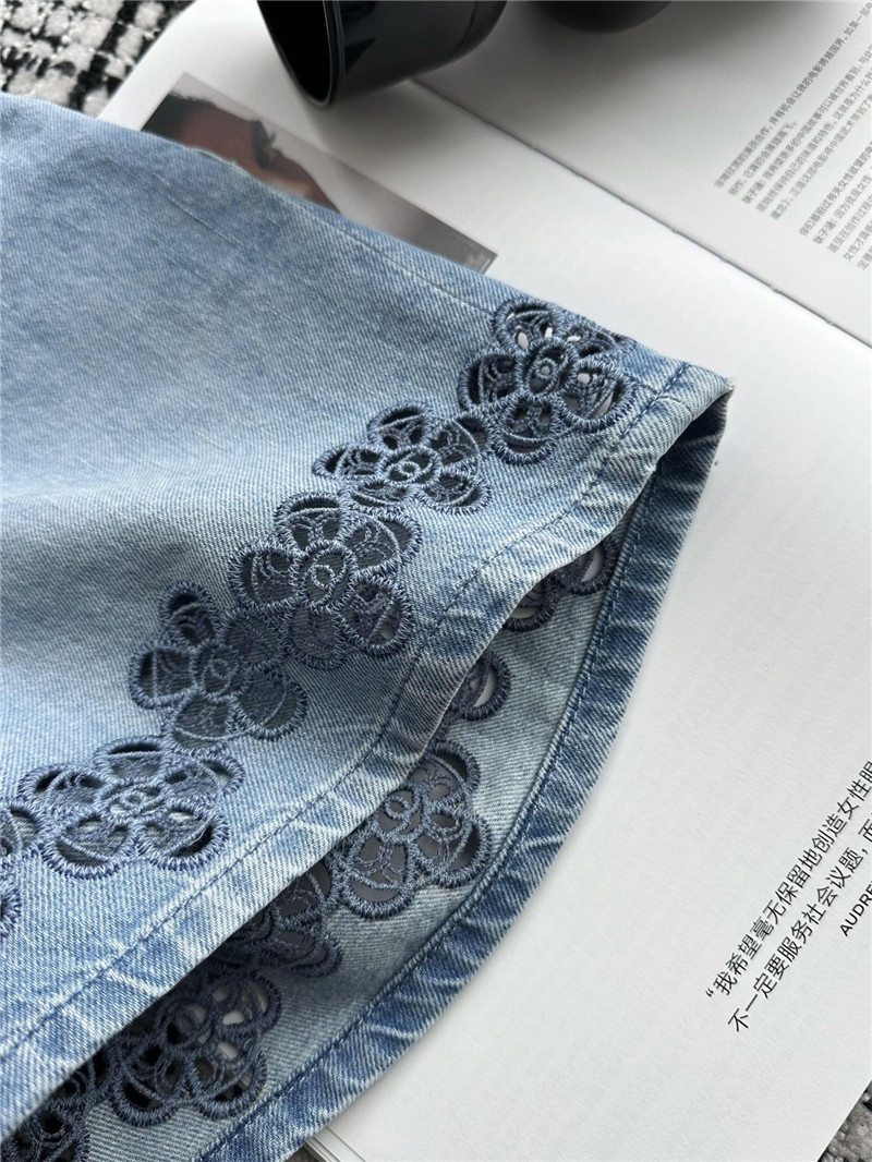 Ch**el embroidered denim shortscheap replica designer clothes