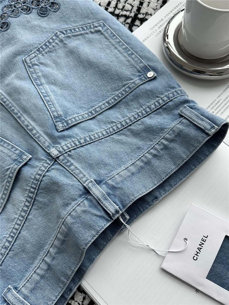 Ch**el embroidered denim shortscheap replica designer clothes
