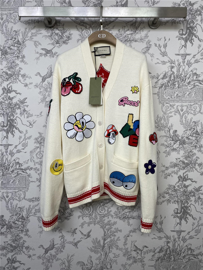 Gucci Appliqué Jacquard Knit Cardigan