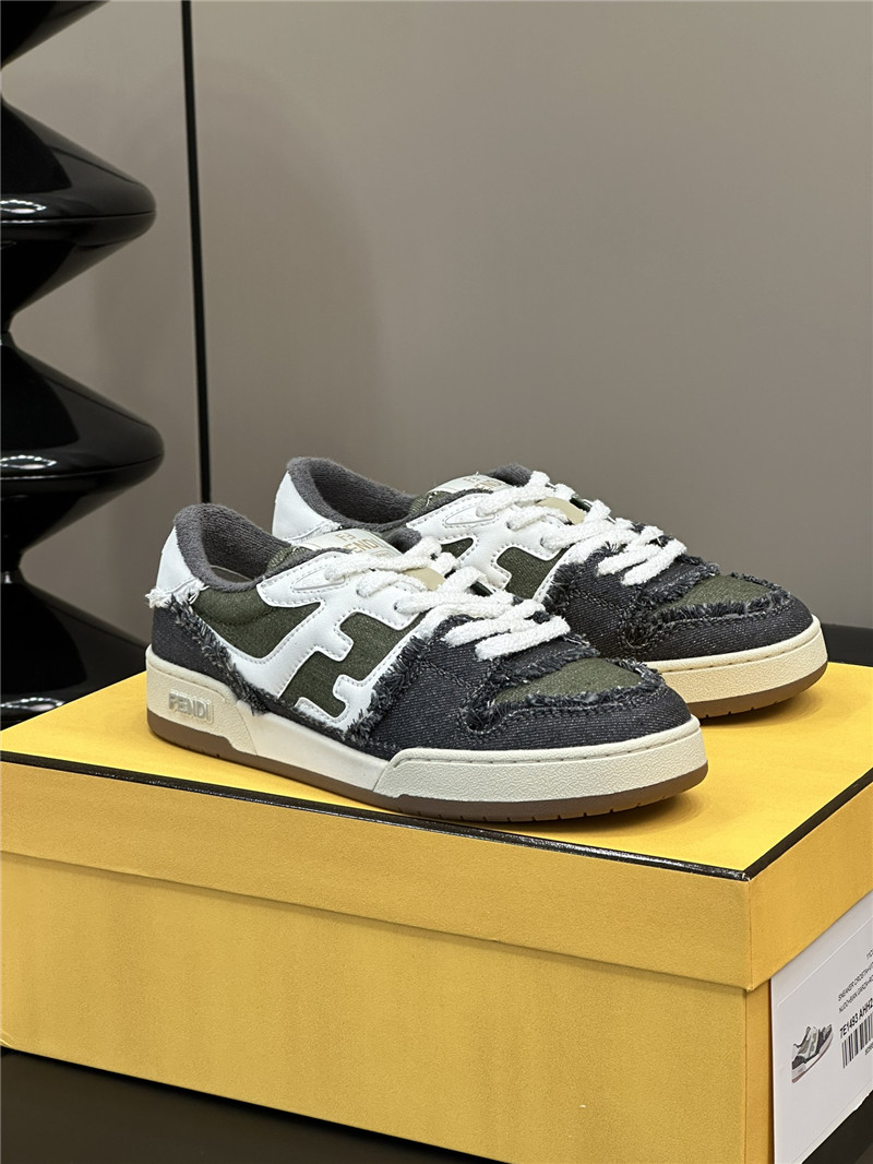 Fendi Denim Match Panelled Leather Sneakers