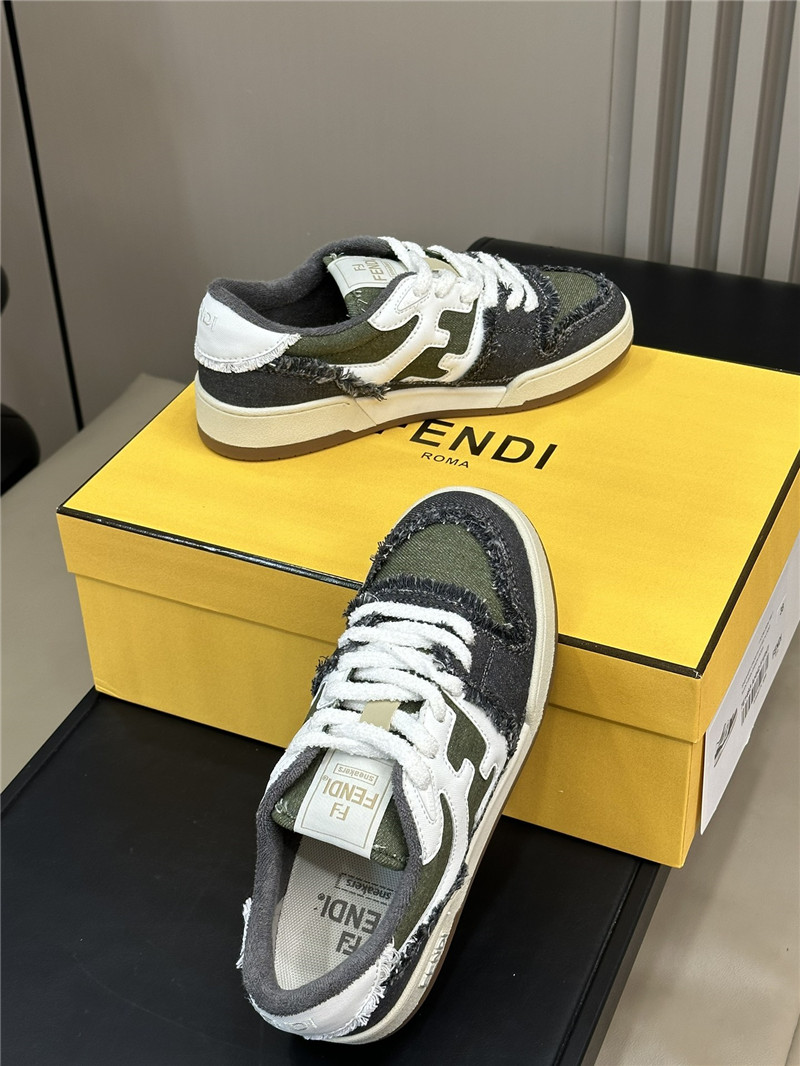 F**di denim match panelled leather sneakers