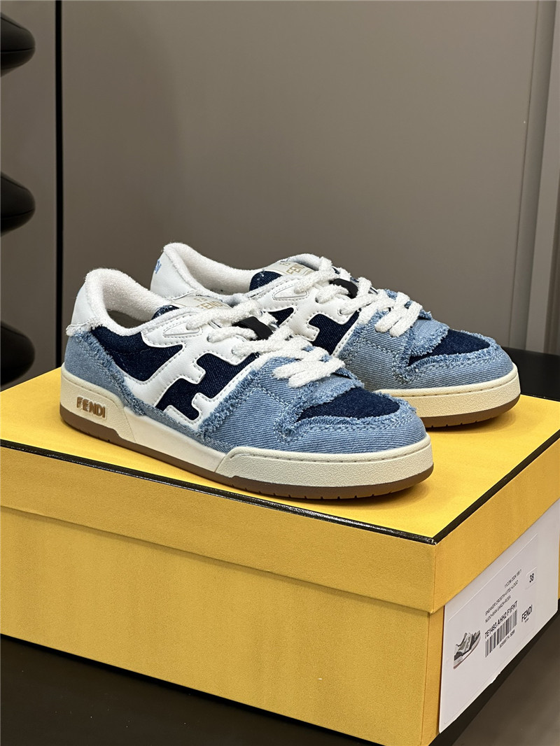 Fendi Denim Blue Match Panelled Leather Sneakers