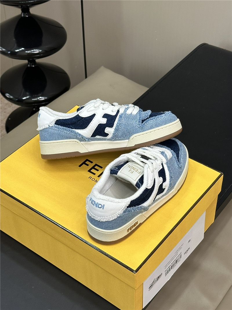 F**di denim blue match panelled leather sneakers