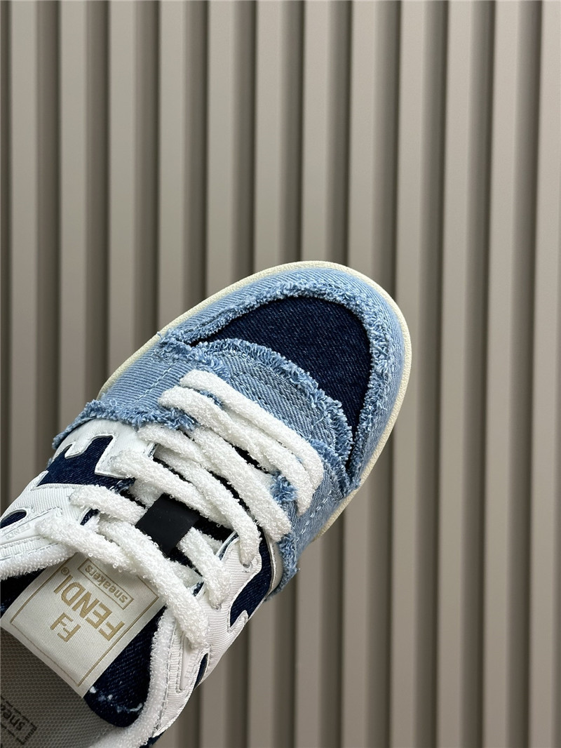 F**di denim blue match panelled leather sneakers