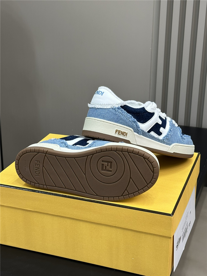 F**di denim blue match panelled leather sneakers