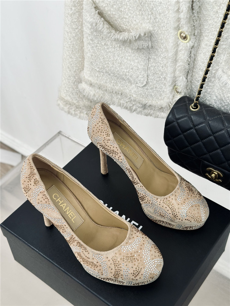 Chanel double C rhinestone high heels replica shoes