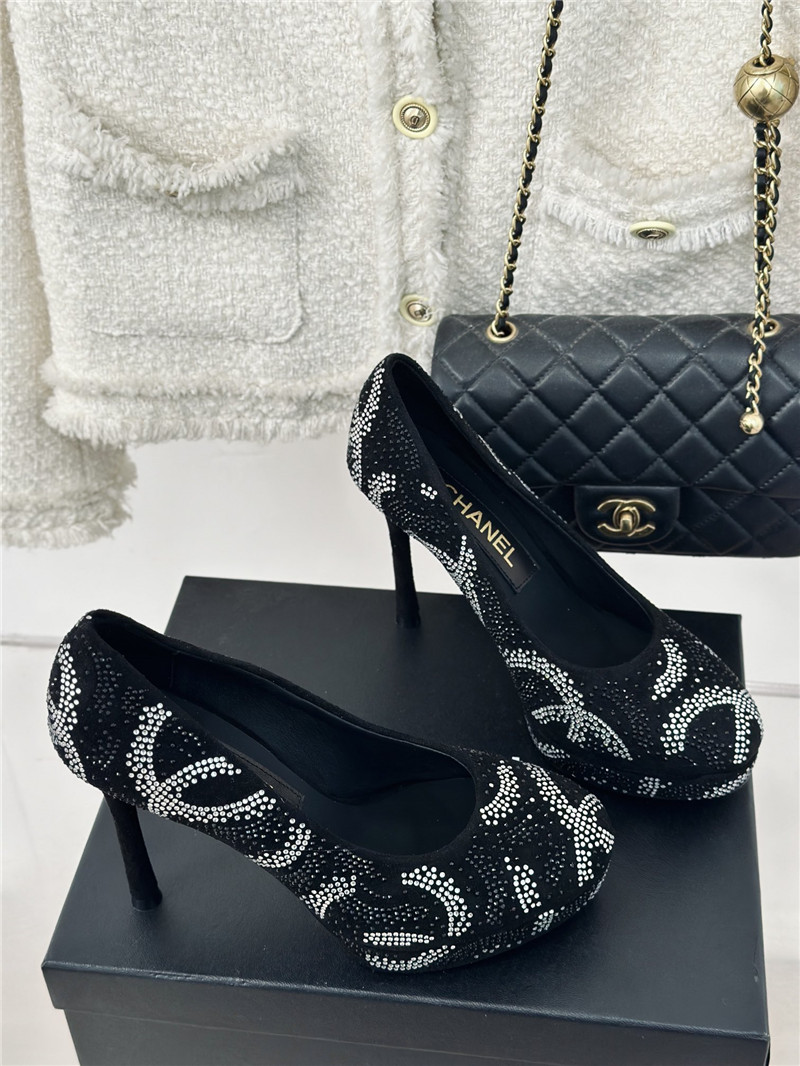 Chanel double C rhinestone high heels replica shoes