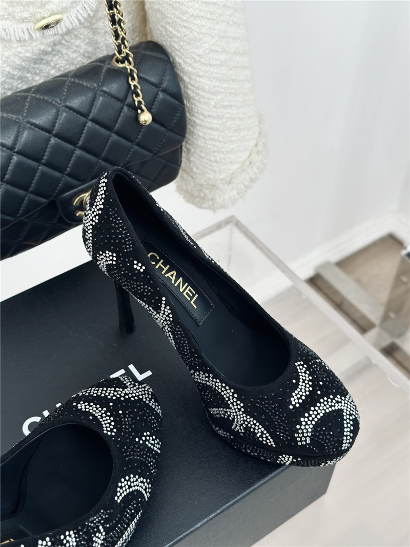Ch**el double c rhinestone high heels replica shoes