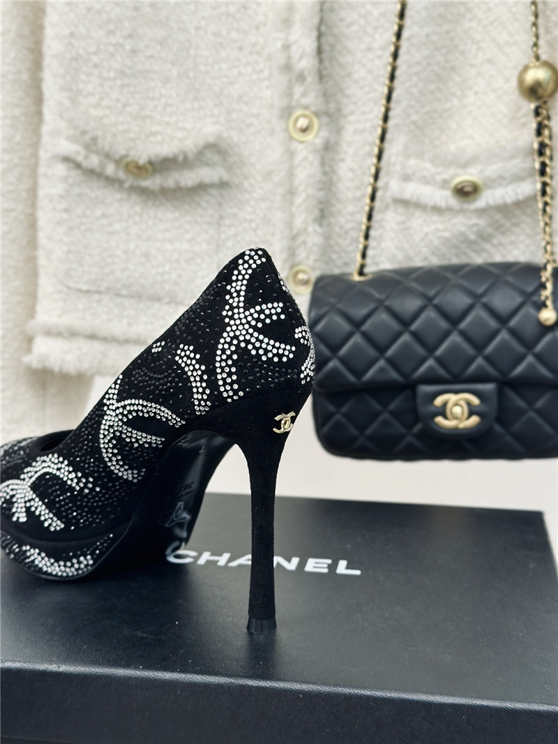 Ch**el double c rhinestone high heels replica shoes