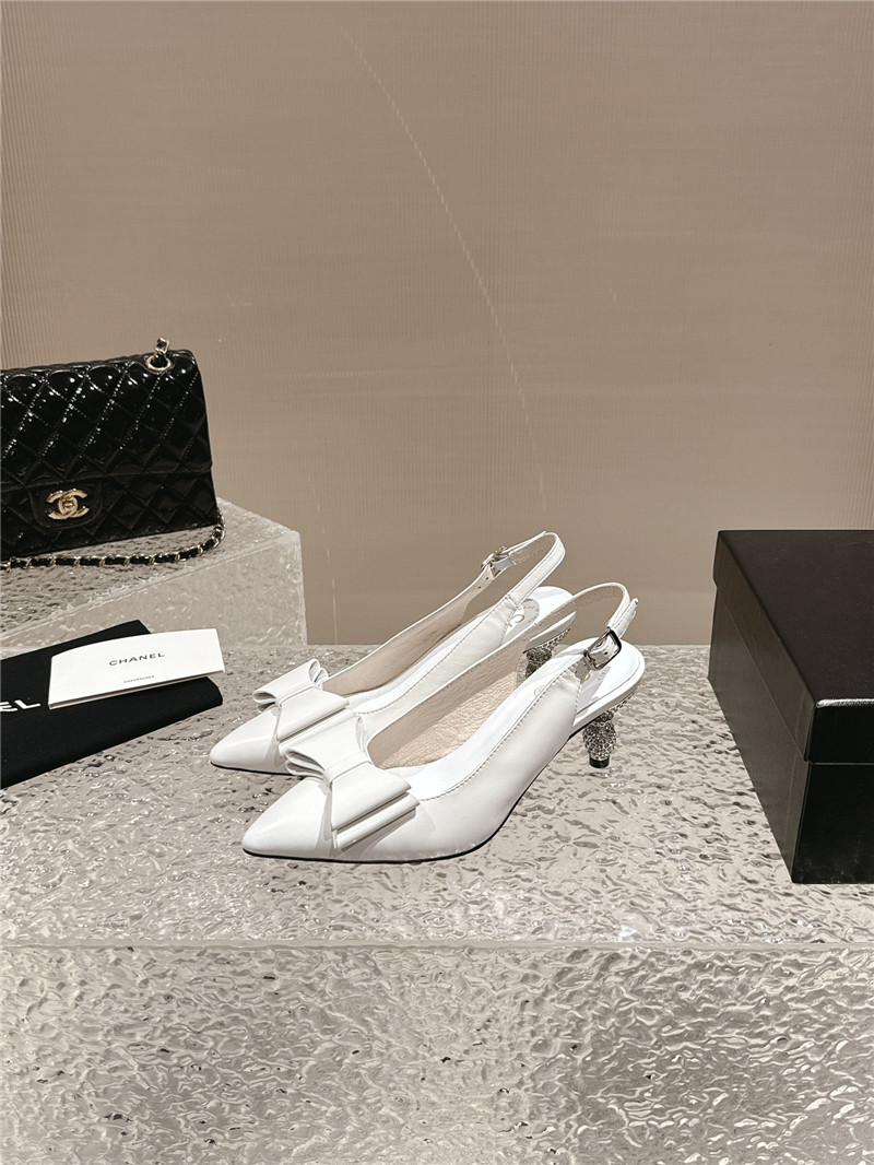 Ch**el white bow slingback heels