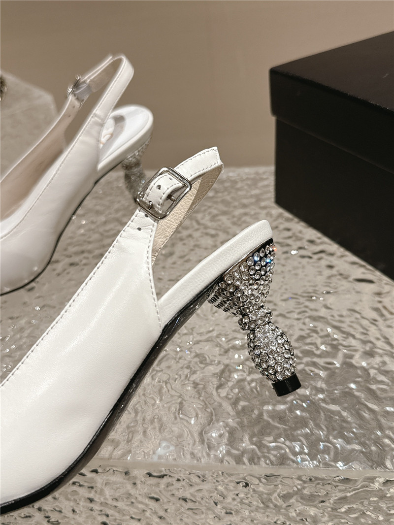 Ch**el white bow slingback heels