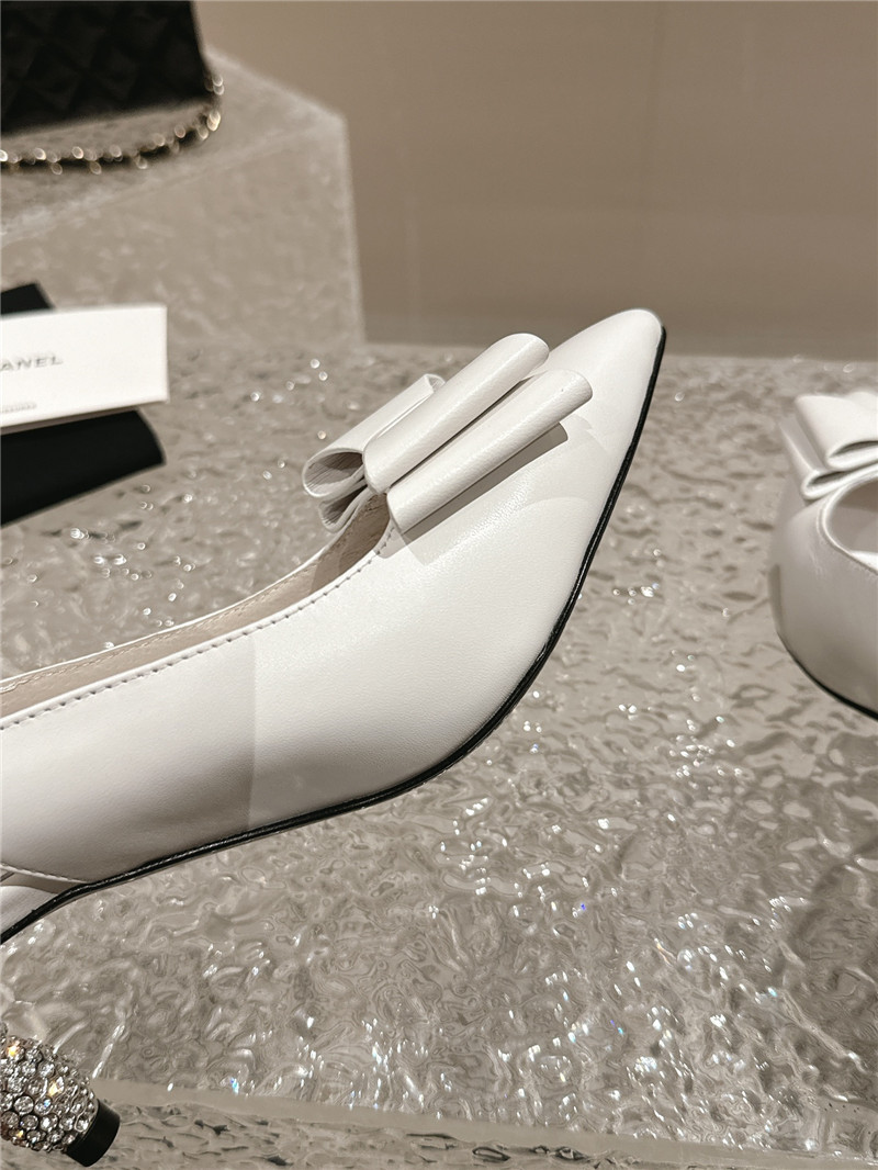 Ch**el white bow slingback heels