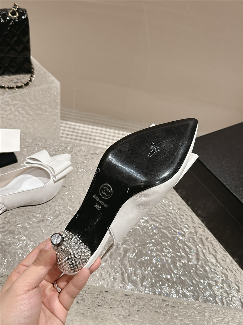 Ch**el white bow slingback heels