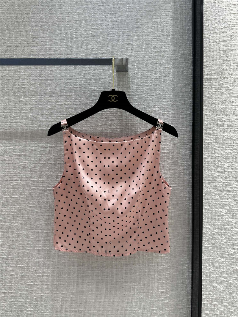 Chanel pink polka dot logo print halter top replicas clothes