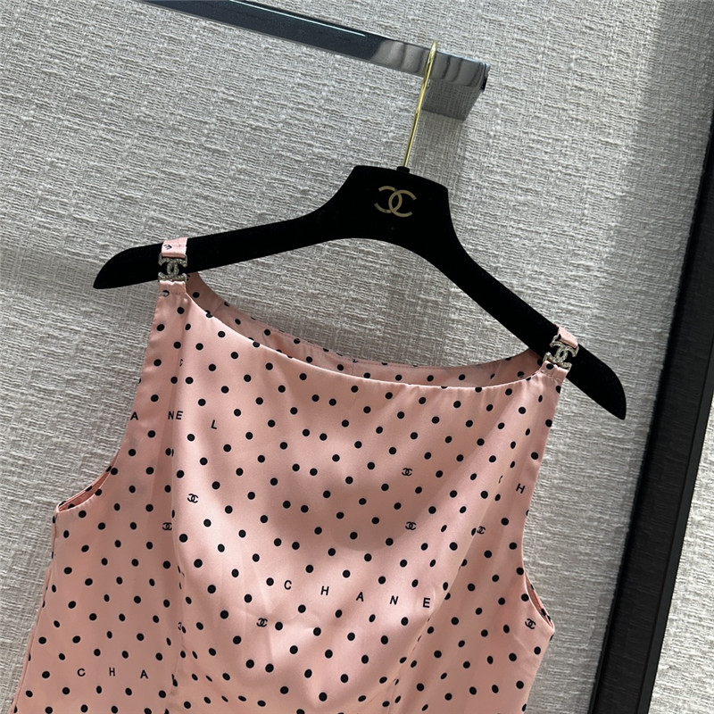 Ch**el pink polka dot logo print halter top replicas clothes