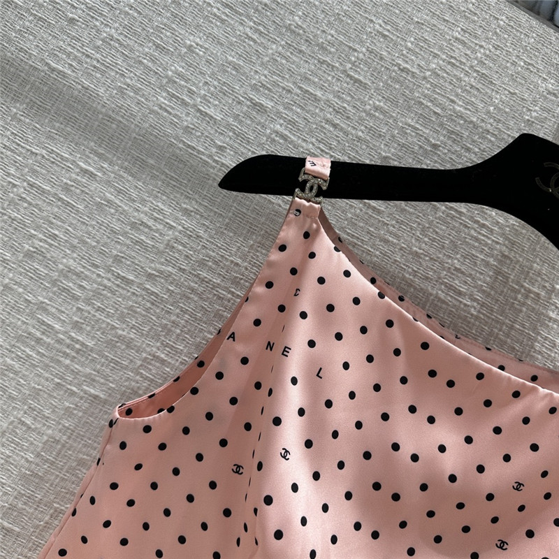 Ch**el pink polka dot logo print halter top replicas clothes