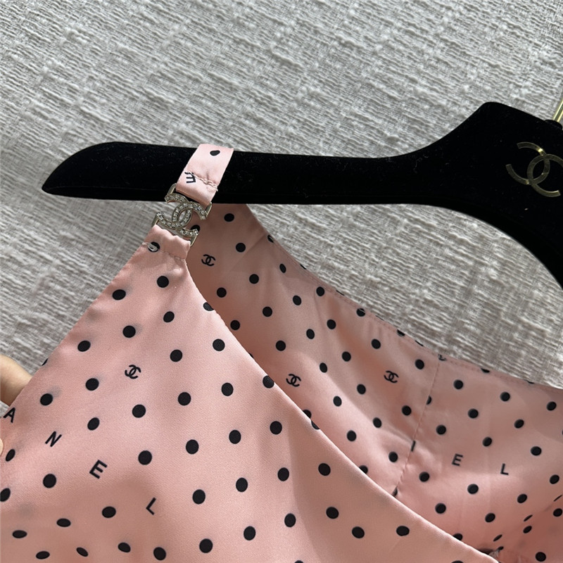 Ch**el pink polka dot logo print halter top replicas clothes