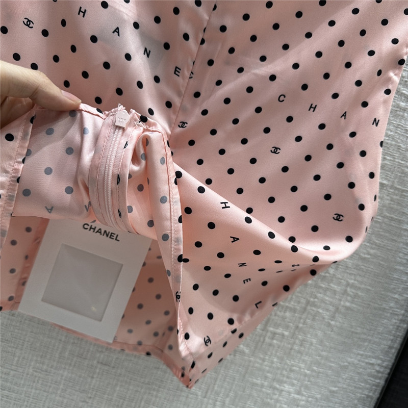 Ch**el pink polka dot logo print halter top replicas clothes