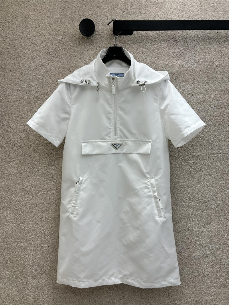 prada stand collar half zip nylon short sleeve dress replica clothes