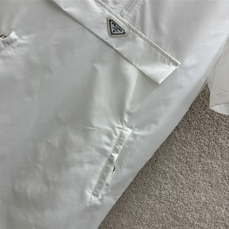 Pra*a stand collar half zip nylon short sleeve dress replica clothes