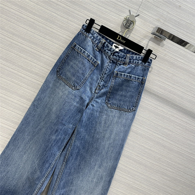 D10r mid-high waist double pocket straight jeans replicas clothes