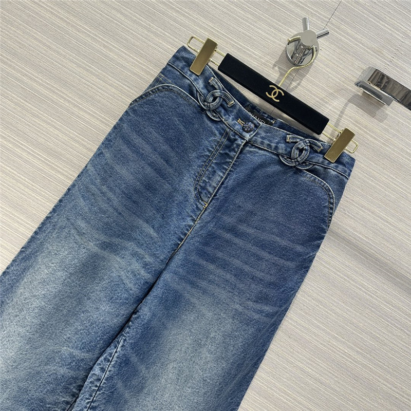 Ch**el denim blue denim straight pants replica d&g clothing