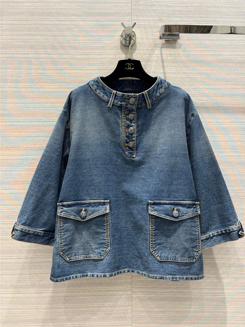 Ch**el denim blue denim mid-sleeve jacket top replica clothes