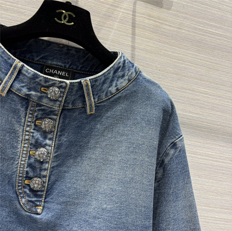 Ch**el denim blue denim mid-sleeve jacket top replica clothes