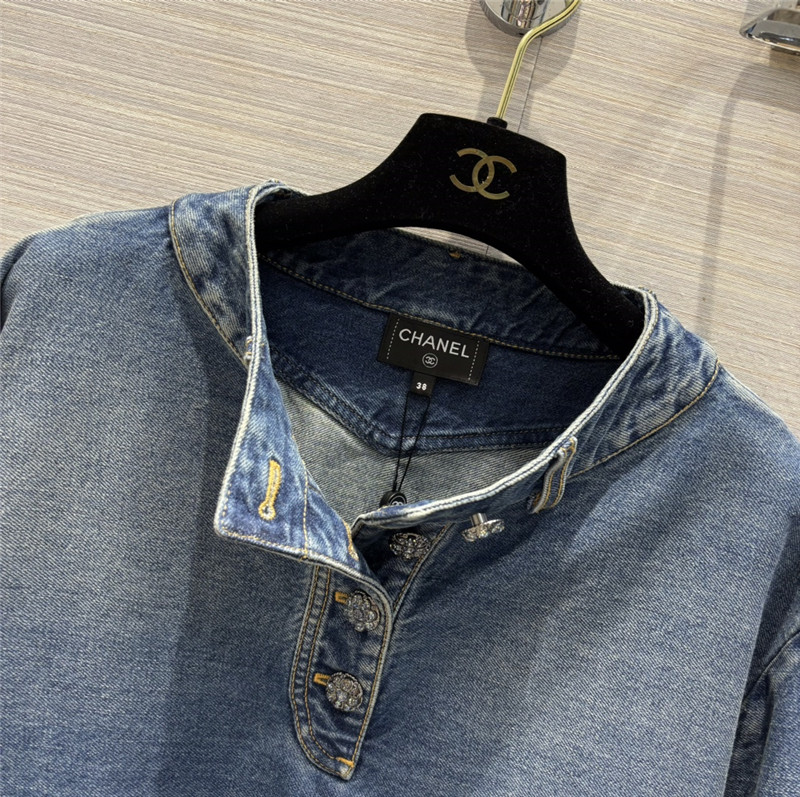Ch**el denim blue denim mid-sleeve jacket top replica clothes