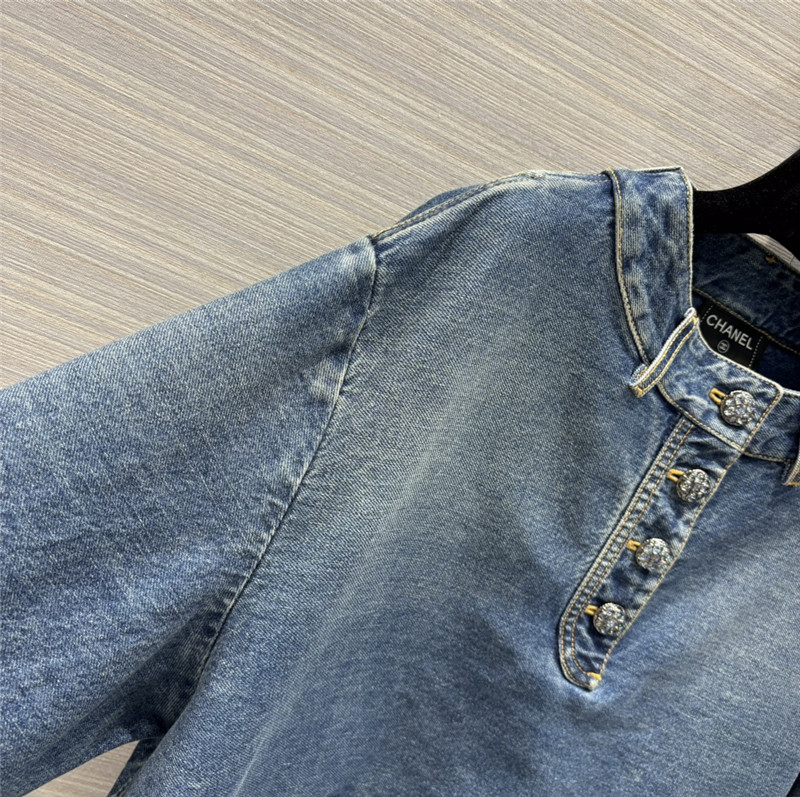 Ch**el denim blue denim mid-sleeve jacket top replica clothes