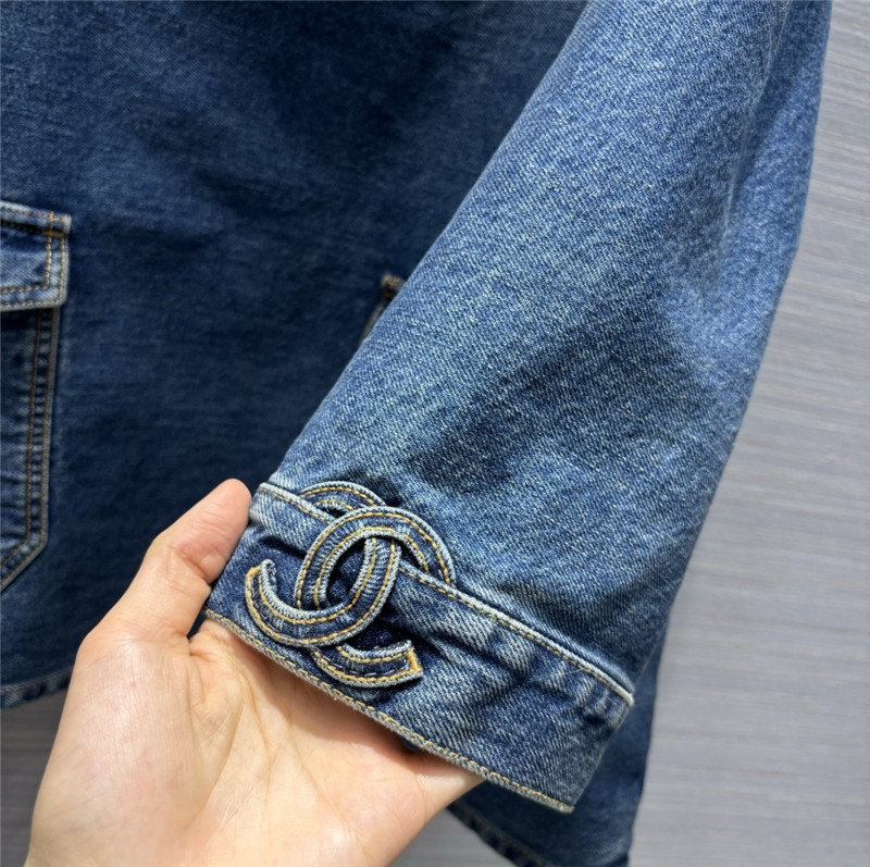 Ch**el denim blue denim mid-sleeve jacket top replica clothes
