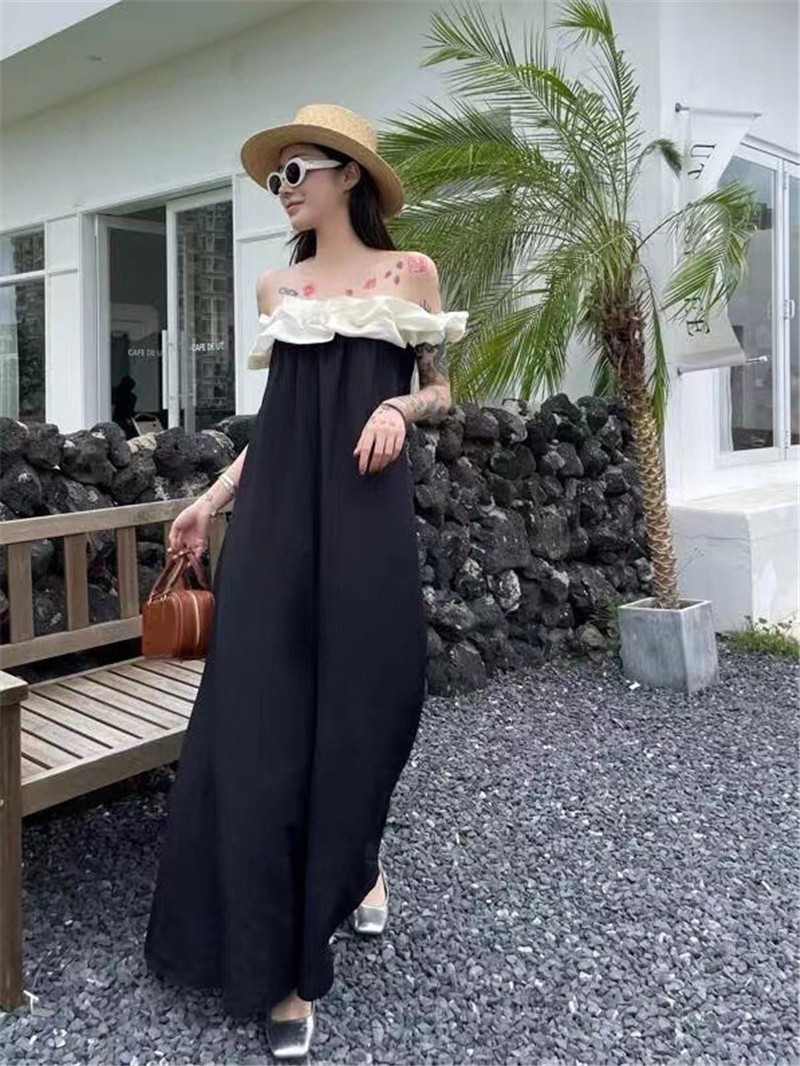 Ch**el one-piece neckline silk and linen jumpsuit replicas clothes