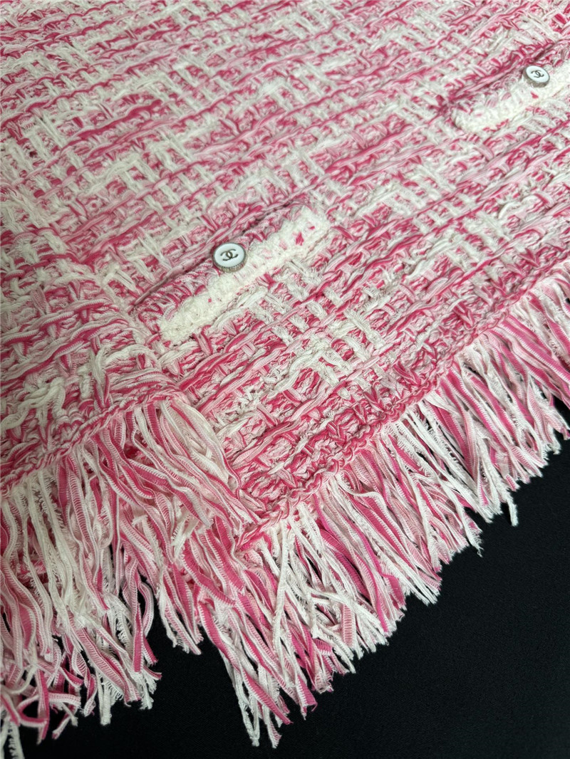 Chanel Fringed Check Knit Sweater Pink