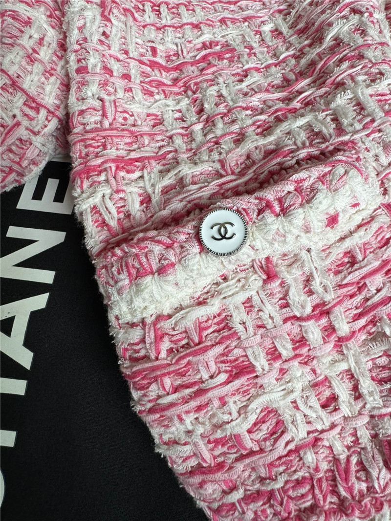 Chanel Fringed Check Knit Sweater Pink