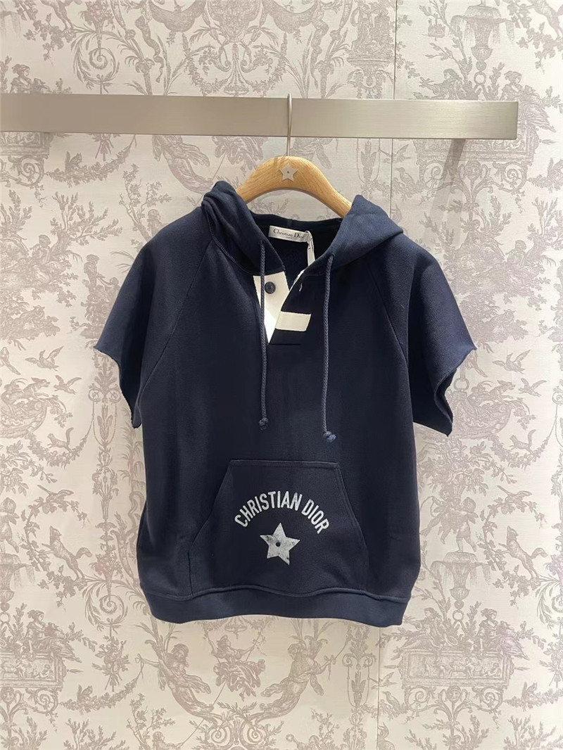 dior navy blue hooded short sleeve replica designer clothes