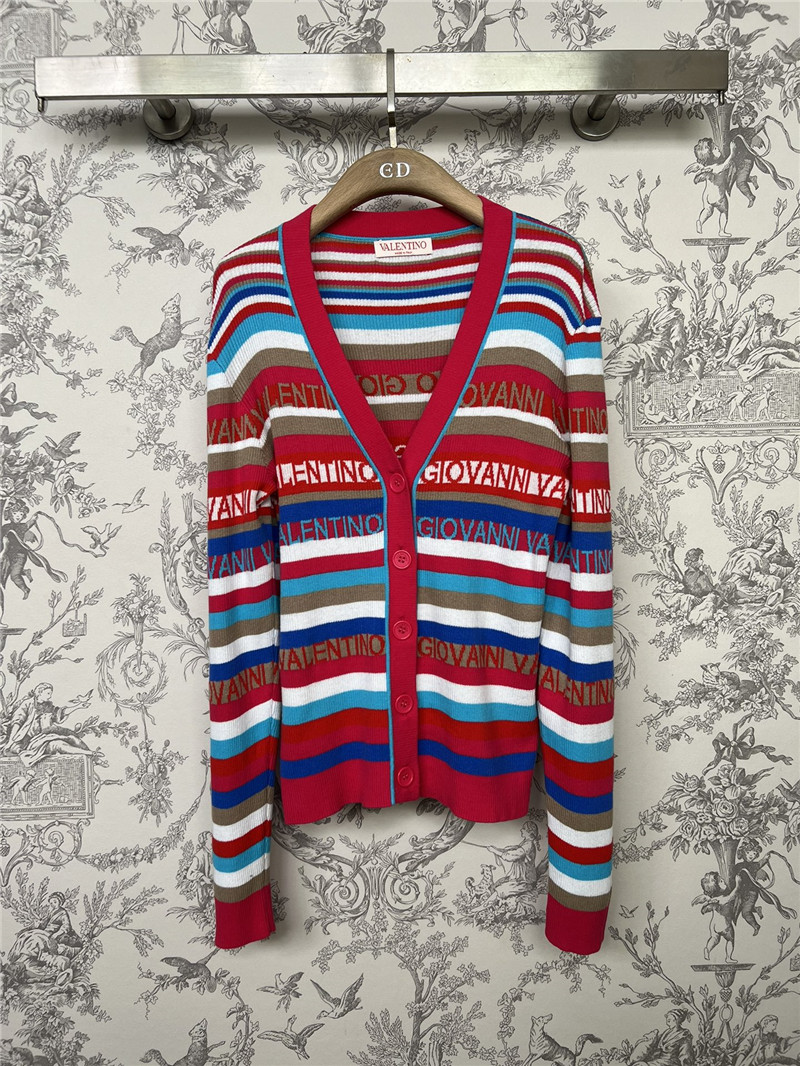 Valentino Logo Jacquard Striped Cardigan