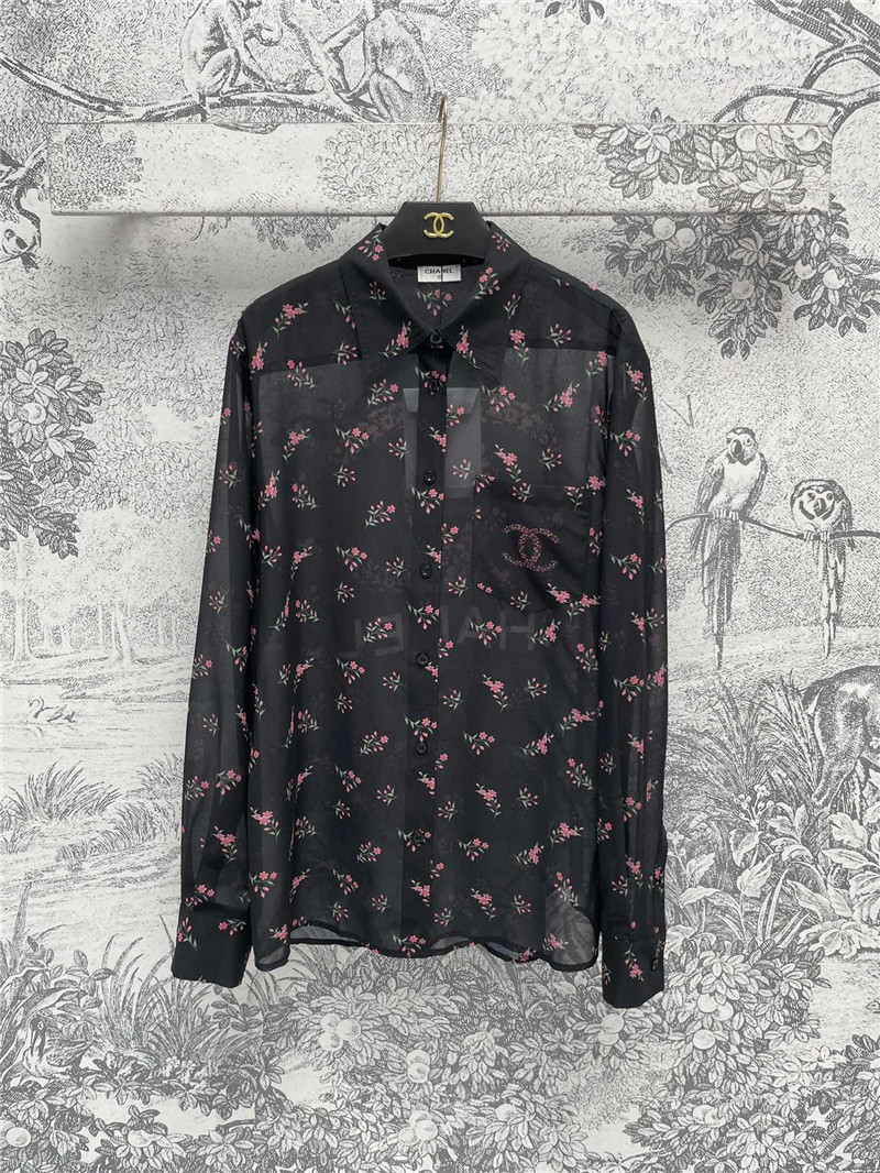 Chanel full printed see-through shirt replica designer clothes