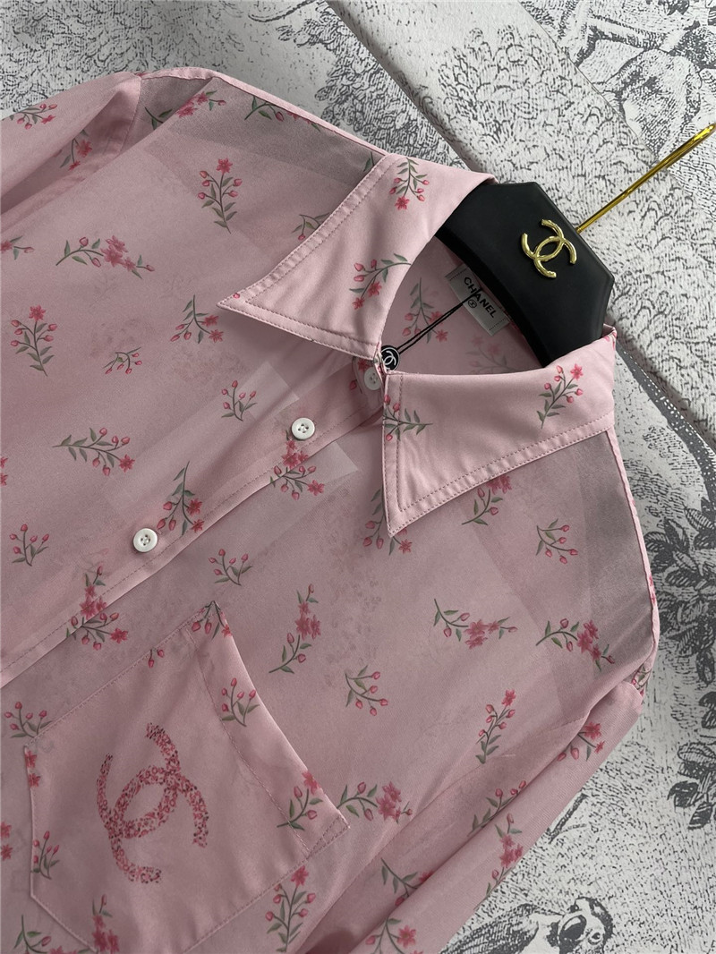 Ch**el full printed see-through shirt replica designer clothes