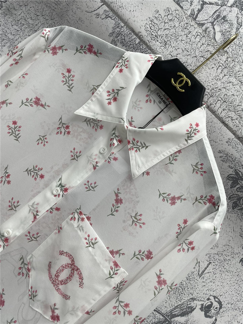 Ch**el full printed see-through shirt replica designer clothes