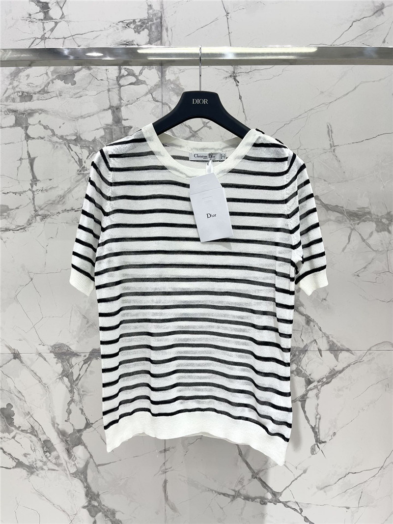 Dior Striped Thin Knit T-shirt in White