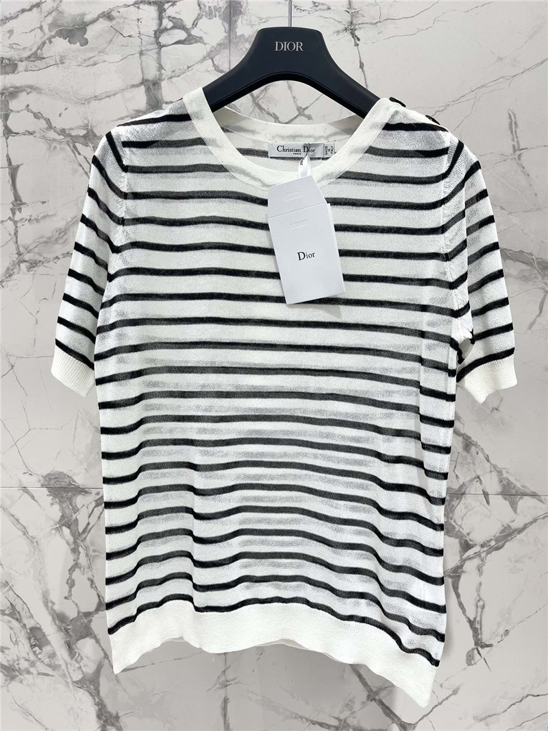 Dior Striped Thin Knit T-shirt in White