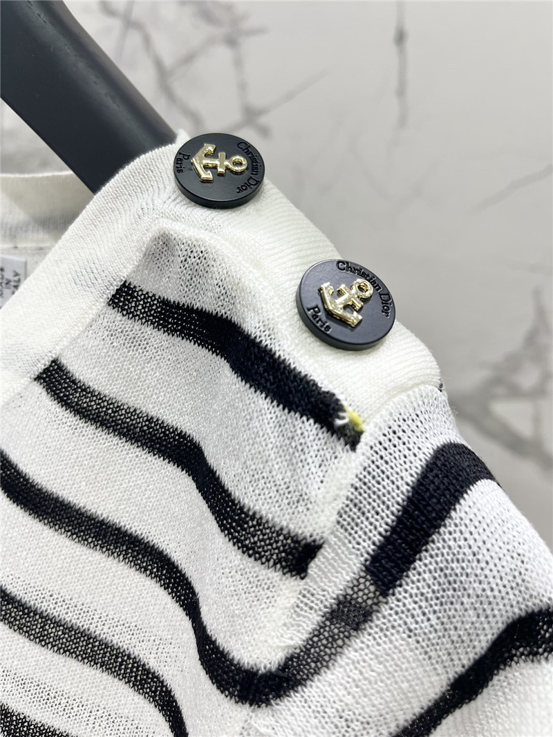 Dior Striped Thin Knit T-shirt in White