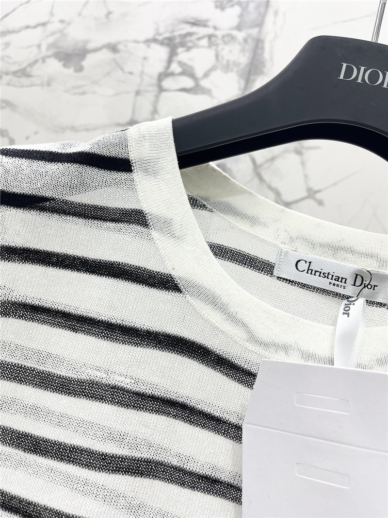 Dior Striped Thin Knit T-shirt in White